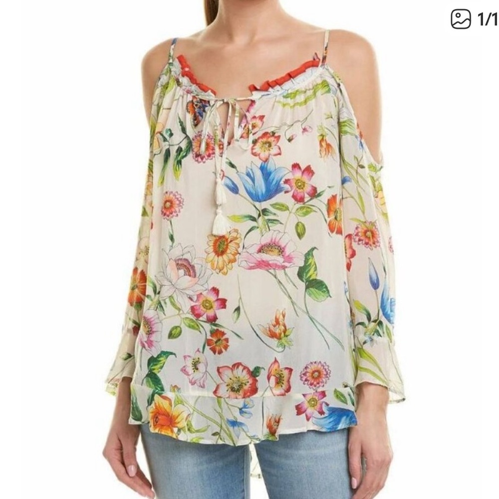 Johnny Was Fusion Floral-Print Cold-Shoulder Top - Picture 8 of 8